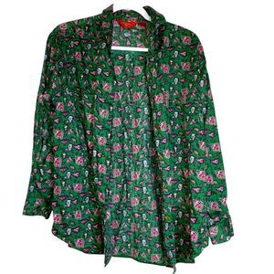 Vintage LEMON Scottish Company Green Floral Print Shirt 100% Cotton